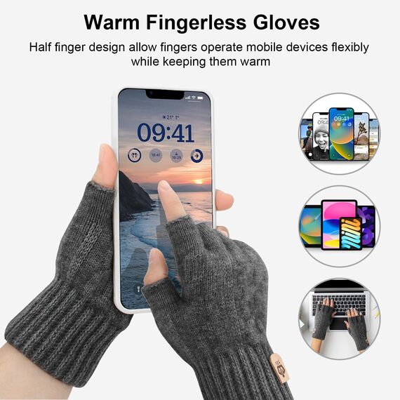 ARFNKIM Thermisch Fingerlose Handschuhe - Damen und Herren Strick Weich Flauschig Touchscreen Winterhandschuhe für Skifahren Radfahren Arbeit (Dunkelgrau)