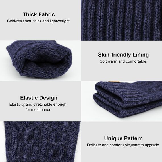 ARFNKIM Thermisch Fingerlose Handschuhe - Damen und Herren Strick Weich Flauschig Touchscreen Winterhandschuhe für Skifahren Radfahren Arbeit (Dunkelblau)