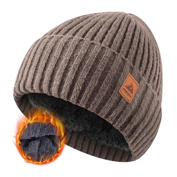 FORVEVO Beanie Herren Winter, Warme Mütze Damen mit Fleece Futter, Weich Wintermütze Männer, Winddichte Strickmützen für Unisex Wärmende,Outdoor Laufen Skifahren(Khaki)