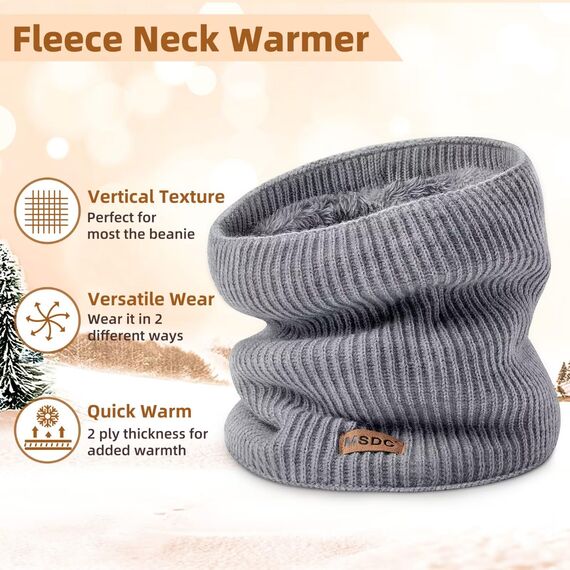 MSDC Schal Herren Winter 3 Stück, Halswärmer Schlauchschal Damen Thermal Dick Warm mit Fleece Gefüttert Kaltes Wetter, Loop Halsschlauch Halstuch Ski-Gesichtsmaskenabdeckung（Schwarz,Marine,Grau）