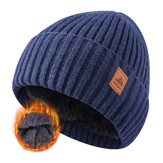FORVEVO Warme Beanie Mütze Herren Damen, Wintermütze Männer, Thermo Fleece Lining Mütze,Weich Strickmützen für Unisex Wärmende,Outdoor Laufen Skifahren(Navy)