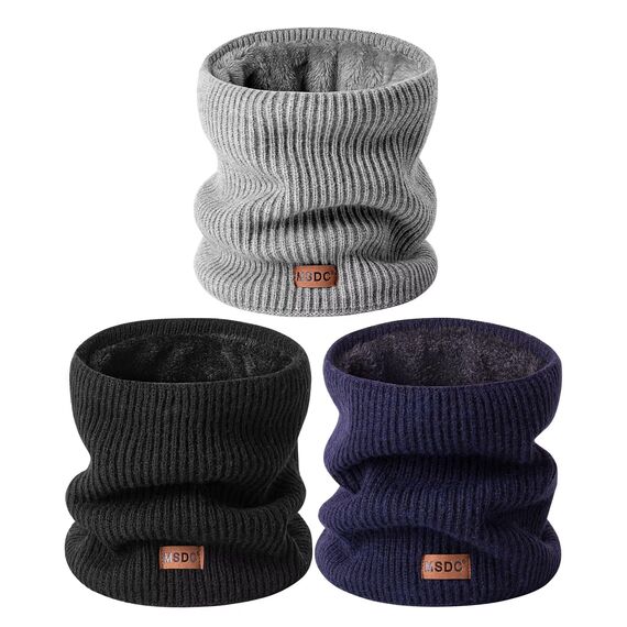 MSDC Schal Herren Winter 3 Stück, Halswärmer Schlauchschal Damen Thermal Dick Warm mit Fleece Gefüttert Kaltes Wetter, Loop Halsschlauch Halstuch Ski-Gesichtsmaskenabdeckung（Schwarz,Marine,Grau）