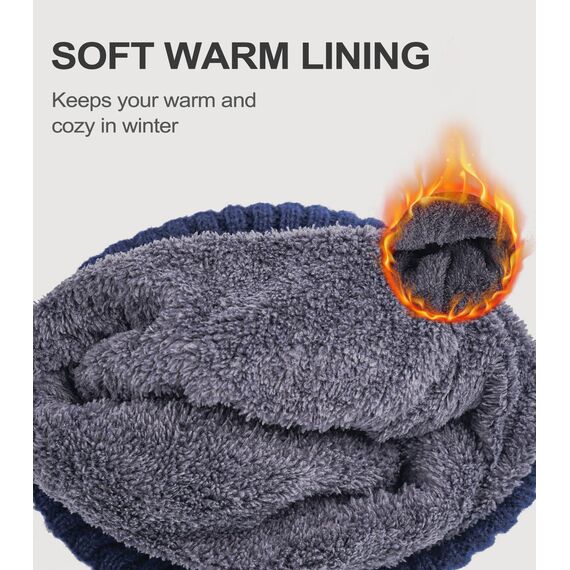 FORVEVO Warme Beanie Mütze Herren Damen, Wintermütze Männer, Thermo Fleece Lining Mütze,Weich Strickmützen für Unisex Wärmende,Outdoor Laufen Skifahren(Navy)