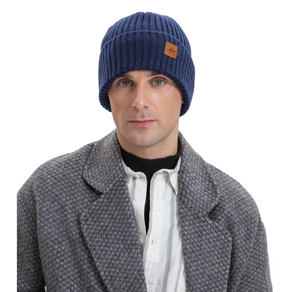 FORVEVO Warme Beanie Mütze Herren Damen, Wintermütze Männer, Thermo Fleece Lining Mütze,Weich Strickmützen für Unisex Wärmende,Outdoor Laufen Skifahren(Navy)