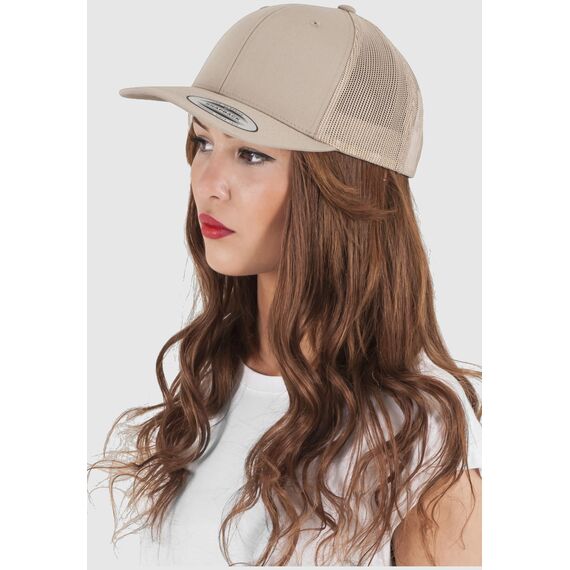 Flexfit Unisex Retro Trucker Cap, Klassische Trucker Cap mit Mesh-Rückseite, one Size, Khaki