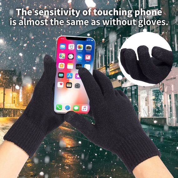 LucaSng Winter Handschuhe: Hochempfindlicher Touchscreen, Warmfutter, Elastische Bündchen, Unisex, Schwarz, Einheitsgröße