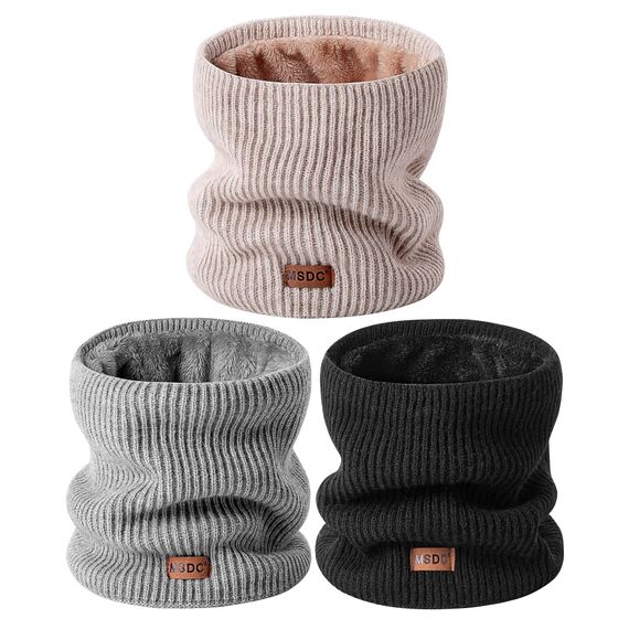 MSDC Schal Herren Winter 3 Stück, Halswärmer Schlauchschal Damen Thermal Dick Warm mit Fleece Gefüttert Kaltes Wetter, Loop Halsschlauch Halstuch Ski-Gesichtsmaskenabdeckung（Schwarz,Beige,Grau）