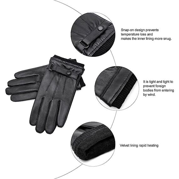 BISON DENIM Herren Thermo Winterhandschuhe Echtleder Handschuhe Touchscreen Lederhandschuhe Warme mit Fleece gefütterte Handschuhe Winddicht Wasserdicht