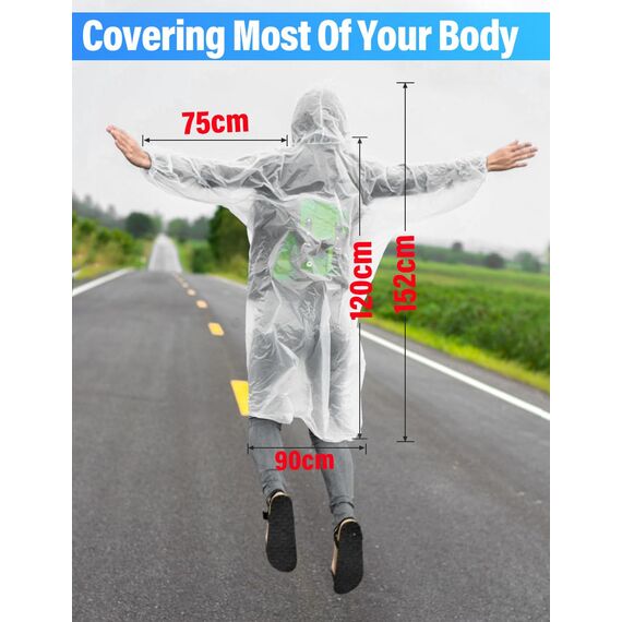 Henrycares 4 Stück Einweg Regenponcho Damen Herren, Durchsichtig Regencape Regenschutz mit Tunnelzug Kapuze und Elastische Manschette,Wasserdicht