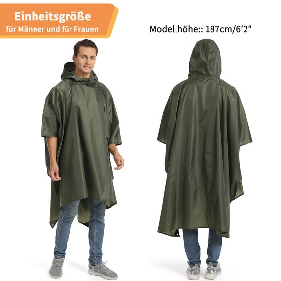 Opret Wasserdicht Regenponcho Damen Herren, Leicht Atmungsaktiv Regencape 3-in-1-Multifunktional Regenmantel Regenschutz Regen Poncho für Wandern und Camping