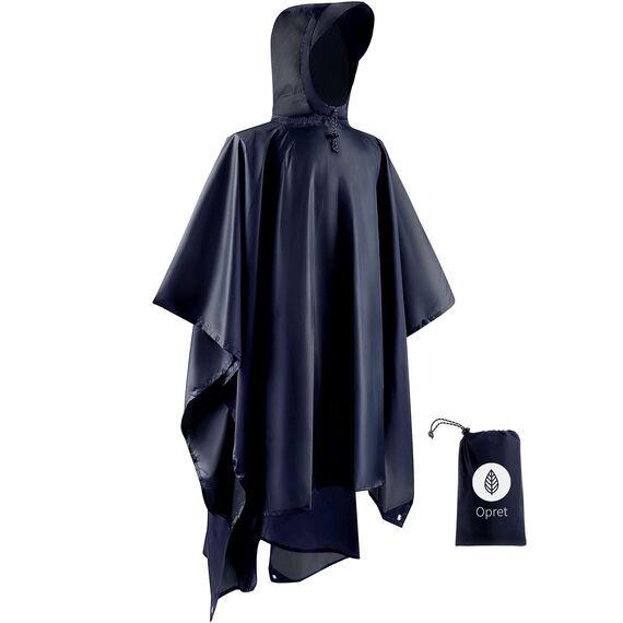 Opret Wasserdicht Regenponcho Damen Herren, Leicht Atmungsaktiv Regencape 3-in-1-Multifunktional Regenmantel Regenschutz Regen Poncho für Wandern und Camping-Navyblau