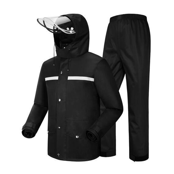 Coutyuyi Herren & Damen Regenanzug Reflektierender 100% Wasserdichter Anzug Outdoor Regenmantel Winddicht Regenjacke （M, Schwarz）