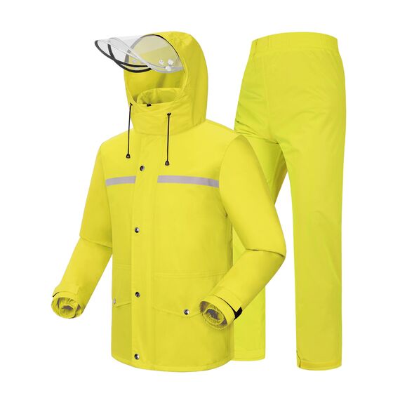 Coutyuyi Herren & Damen Regenanzug Reflektierender 100% Wasserdichter Anzug Outdoor Regenmantel Winddicht Regenjacke （M, Gelb）