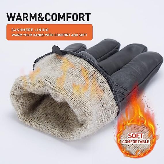 BISON DENIM Herren Thermo Winterhandschuhe Echtleder Handschuhe Touchscreen Lederhandschuhe Warme mit Fleece gefütterte Handschuhe Winddicht Wasserdicht