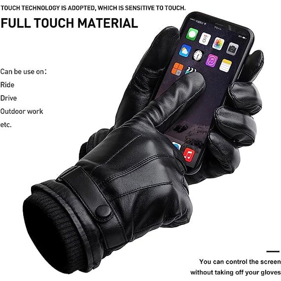 BISON DENIM Herren Thermo Winterhandschuhe Echtleder Handschuhe Touchscreen Lederhandschuhe Warme mit Fleece gefütterte Handschuhe Winddicht Wasserdicht