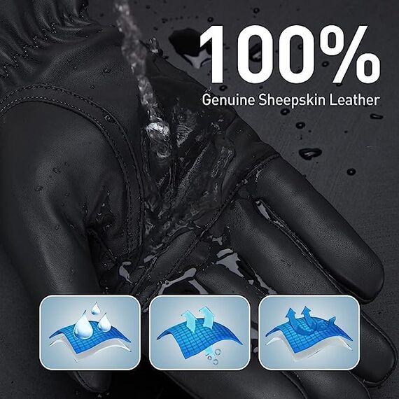 BISON DENIM Herren Thermo Winterhandschuhe Echtleder Handschuhe Touchscreen Lederhandschuhe Warme mit Fleece gefütterte Handschuhe Winddicht Wasserdicht