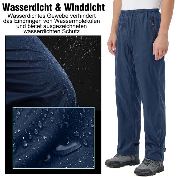 Asfixiado Regenhose Herren Fahrrad Leichte wasserdichte Winddichte Outdoorhose zum Wandern Camping Trekkinghose Motorrad Regenhose(Blau 2XL)