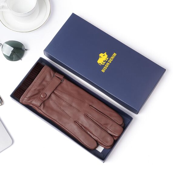 BISON DENIM Herren Thermo Winterhandschuhe Echtleder Handschuhe Touchscreen Lederhandschuhe Warme mit Fleece gefütterte Handschuhe Winddicht Wasserdicht