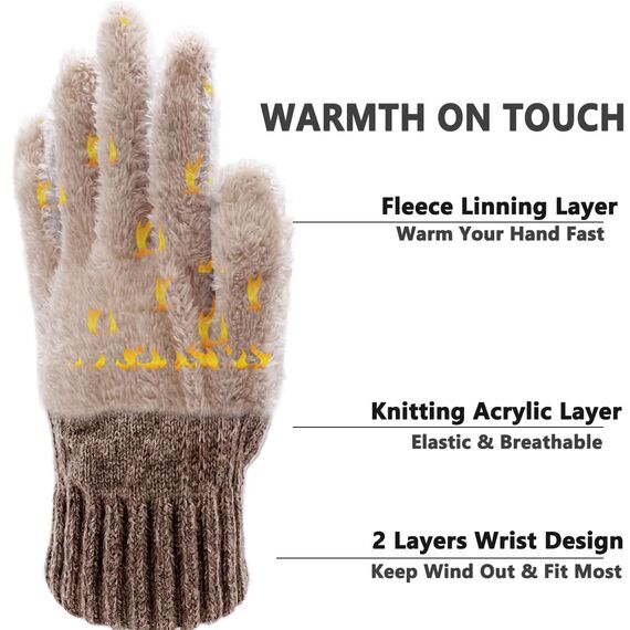 lifwimner Handschuhe Herren Winter, Warme Winterhandschuhe Damen Fleece Strickhandschuhe Touchscreen Thermo für Outdoor Sport Laufen Radfahren Freizeit Ski Reithandschuhe(Khaki)