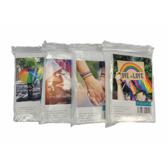 skapandi 8x Einweg Regenponcho mit Kapuze | Regencape | Regenjacke | Regenbekleidung | transparent & wasserdicht für Erwachsene und Kinder | Edition LGBTQIA+ | Queer | CSD | Pride | Flagge