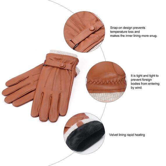 BISON DENIM Herren Thermo Winterhandschuhe Echtleder Handschuhe Touchscreen Lederhandschuhe Warme mit Fleece gefütterte Handschuhe Winddicht Wasserdicht