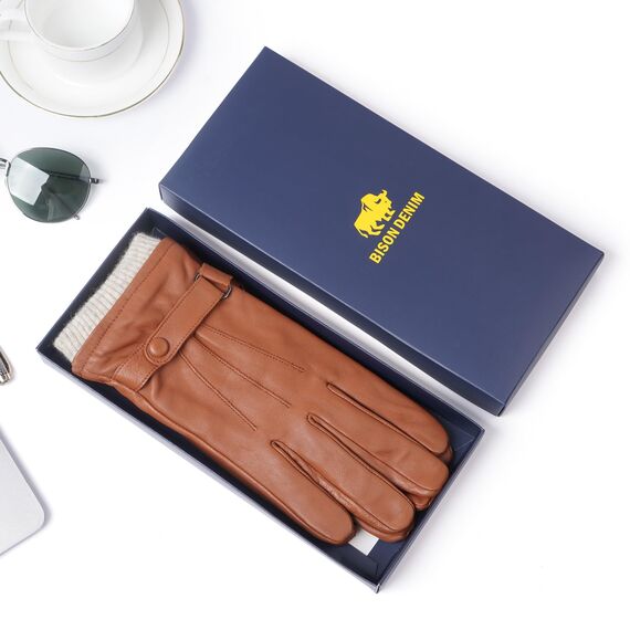 BISON DENIM Herren Thermo Winterhandschuhe Echtleder Handschuhe Touchscreen Lederhandschuhe Warme mit Fleece gefütterte Handschuhe Winddicht Wasserdicht