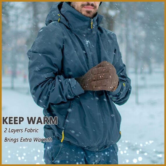 lifwimner Handschuhe Herren Winter, Warme Winterhandschuhe Damen Fleece Strickhandschuhe Touchscreen Thermo für Outdoor Sport Laufen Radfahren Freizeit Ski Reithandschuhe(Khaki)