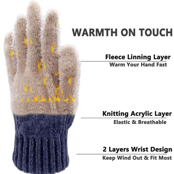 lifwimner Handschuhe Herren Winter, Warme Winterhandschuhe Damen Fleece Strickhandschuhe Touchscreen Thermo für Outdoor Sport Laufen Radfahren Freizeit Ski Reithandschuhe(Marine)