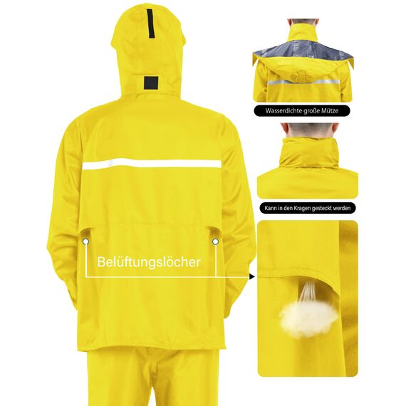 Coutyuyi Herren & Damen Regenanzug Reflektierender 100% Wasserdichter Anzug Outdoor Regenmantel Winddicht Regenjacke （M, Gelb）