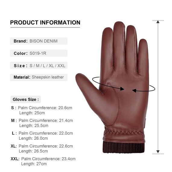 BISON DENIM Herren Thermo Winterhandschuhe Echtleder Handschuhe Touchscreen Lederhandschuhe Warme mit Fleece gefütterte Handschuhe Winddicht Wasserdicht