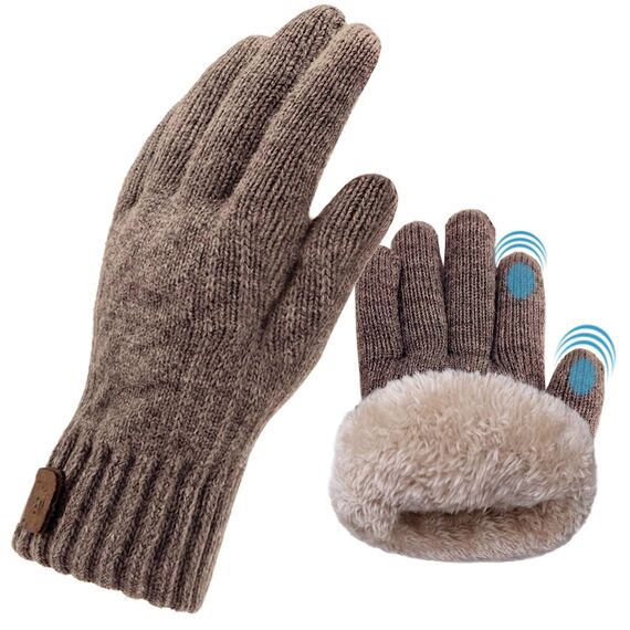 lifwimner Handschuhe Herren Winter, Warme Winterhandschuhe Damen Fleece Strickhandschuhe Touchscreen Thermo für Outdoor Sport Laufen Radfahren Freizeit Ski Reithandschuhe(Khaki)