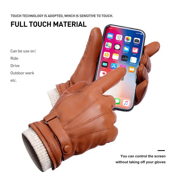 BISON DENIM Herren Thermo Winterhandschuhe Echtleder Handschuhe Touchscreen Lederhandschuhe Warme mit Fleece gefütterte Handschuhe Winddicht Wasserdicht