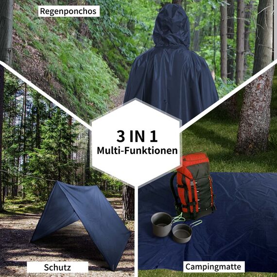 Opret Wasserdicht Regenponcho Damen Herren, Leicht Atmungsaktiv Regencape 3-in-1-Multifunktional Regenmantel Regenschutz Regen Poncho für Wandern und Camping-Navyblau
