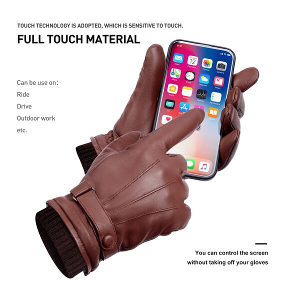 BISON DENIM Herren Thermo Winterhandschuhe Echtleder Handschuhe Touchscreen Lederhandschuhe Warme mit Fleece gefütterte Handschuhe Winddicht Wasserdicht