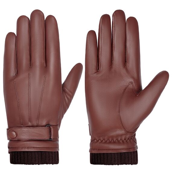 BISON DENIM Herren Thermo Winterhandschuhe Echtleder Handschuhe Touchscreen Lederhandschuhe Warme mit Fleece gefütterte Handschuhe Winddicht Wasserdicht