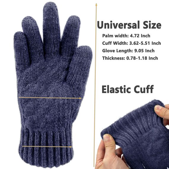 lifwimner Handschuhe Herren Winter, Warme Winterhandschuhe Damen Fleece Strickhandschuhe Touchscreen Thermo für Outdoor Sport Laufen Radfahren Freizeit Ski Reithandschuhe(Marine)