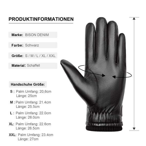 BISON DENIM Herren Thermo Winterhandschuhe Echtleder Handschuhe Touchscreen Lederhandschuhe Warme mit Fleece gefütterte Handschuhe Winddicht Wasserdicht