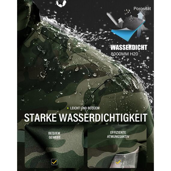 Coutyuyi Herren & Damen Regenanzug Reflektierender 100% Wasserdichter Anzug Outdoor Regenmantel Winddicht Regenjacke （XXL, Dunkelgrün Camouflage）