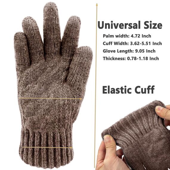 lifwimner Handschuhe Herren Winter, Warme Winterhandschuhe Damen Fleece Strickhandschuhe Touchscreen Thermo für Outdoor Sport Laufen Radfahren Freizeit Ski Reithandschuhe(Khaki)