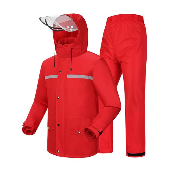 Coutyuyi Herren & Damen Regenanzug Reflektierender 100% Wasserdichter Anzug Outdoor Regenmantel Winddicht Regenjacke （S, Rot）
