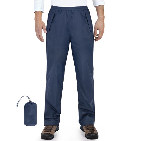 33,000ft Packbare Regenhose Herren Wasserdicht Leichte Fahrrad Überziehhose Winddicht Reflektierende Wanderhose zum Golf Outdoor Angeln Dunkelblau XL 30 Inch