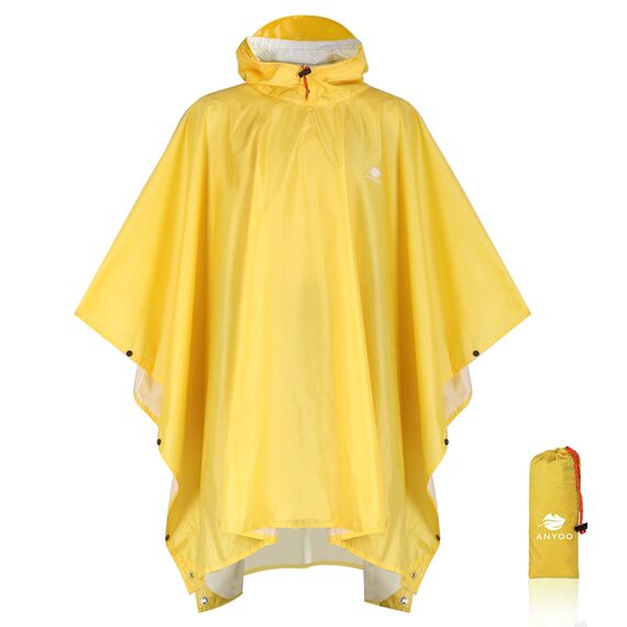 ANYOO Leichter Regenponcho Wasserdichter Regenjacken Ripstop Atmungsaktiver Mehrzweck Regenmantel mit Kapuze Faltbare Schutzdecke Unterschlupf für im Freien Camping Wandern, Gelb, Einheitsgröße