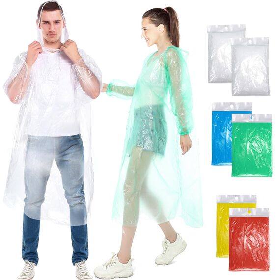 Henrycares 6 Stück Einweg Regenponcho Damen Herren, Durchsichtig Regencape Regenschutz mit Tunnelzug Kapuze und Elastische Manschette