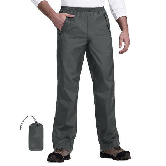 33,000ft Packbare Regenhose Herren Wasserdicht Leichte Fahrrad Überziehhose Winddicht Reflektierende Wanderhose zum Golf Outdoor Angeln Mittelgrau XL 30 Inch