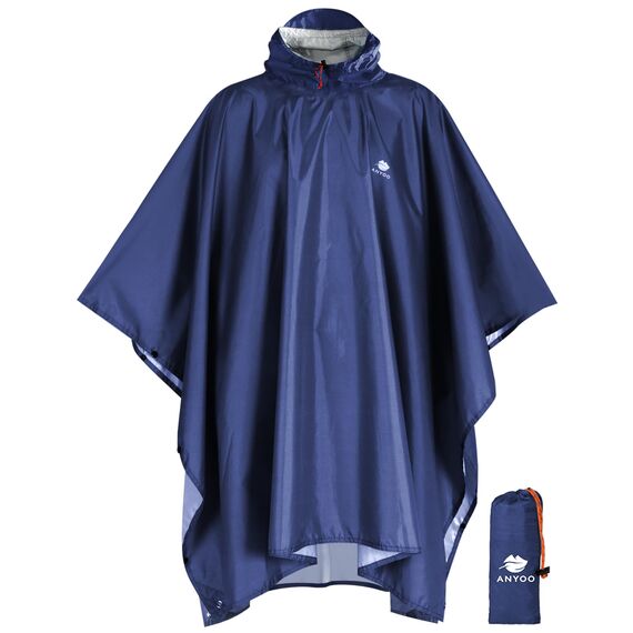 ANYOO Leichter Wasserdichter Regenponcho Wiederverwendbar Atmungsaktiver Regenschutz, Unisex Ripstop Regenmantel mit Kapuze Faltbare für im Freien Camping Wandern Angeln, Marine, Einheitsgröße