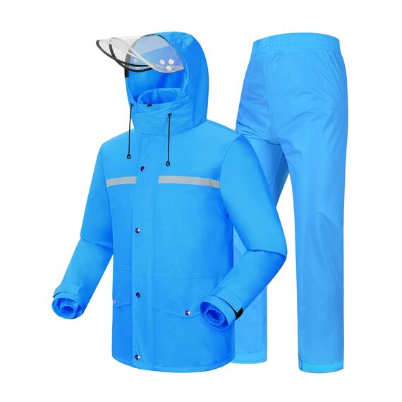 Coutyuyi Herren & Damen Regenanzug Reflektierender 100% Wasserdichter Anzug Outdoor Regenmantel Winddicht Regenjacke （S, Blau）