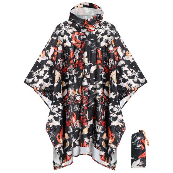 ANYOO Leichter Wasserdichter Regenponcho Herren und Damen Regenjacken Ripstop Atmungsaktiver Mehrzweck Regenmantel mit Kapuze für Outdoor Wandern Camping Angeln, Blumen, Einheitsgröße