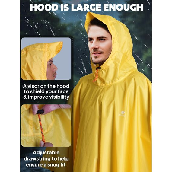 ANYOO Leichter Regenponcho Wasserdichter Regenjacken Ripstop Atmungsaktiver Mehrzweck Regenmantel mit Kapuze Faltbare Schutzdecke Unterschlupf für im Freien Camping Wandern, Gelb, Einheitsgröße