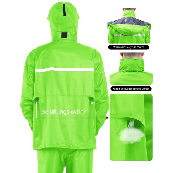 Coutyuyi Herren & Damen Regenanzug Reflektierender 100% Wasserdichter Anzug Outdoor Regenmantel Winddicht Regenjacke （M, Grün）