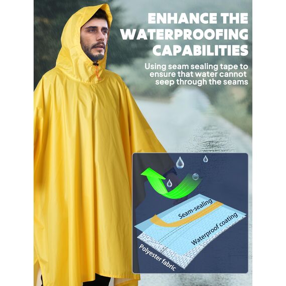 ANYOO Leichter Regenponcho Wasserdichter Regenjacken Ripstop Atmungsaktiver Mehrzweck Regenmantel mit Kapuze Faltbare Schutzdecke Unterschlupf für im Freien Camping Wandern, Gelb, Einheitsgröße